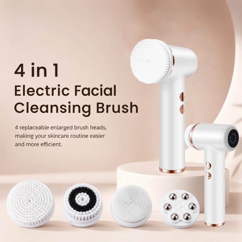 4 in 1 Electric Facial Cleansing Brush Rotating Face Massager 5-Speed Exfoliator Deep Pore Cleaner Skincare Device
