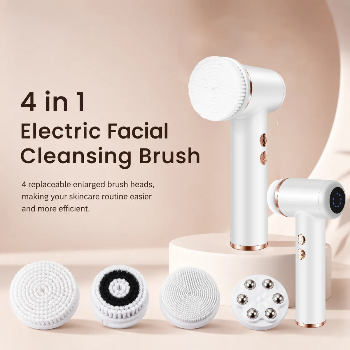 4 in 1 Electric Facial Cleansing Brush Rotating Face Massager 5-Speed Exfoliator Deep Pore Cleaner Skincare Device