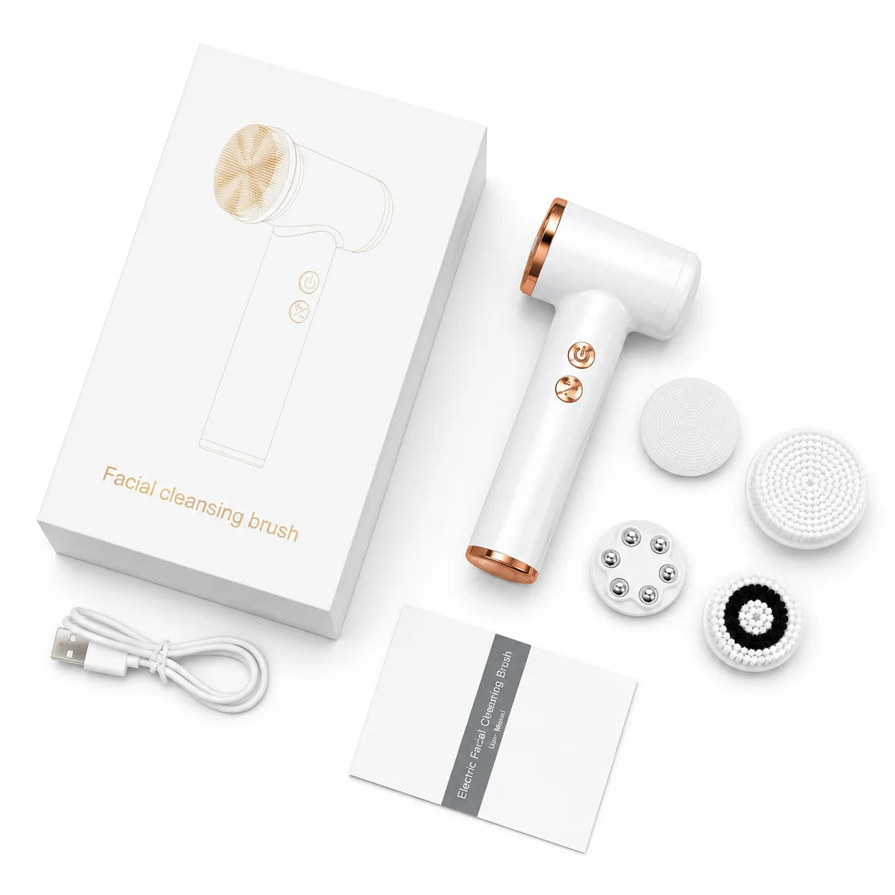 4 in 1 Electric Facial Cleansing Brush Rotating Face Massager 5-Speed Exfoliator Deep Pore Cleaner Skincare Device