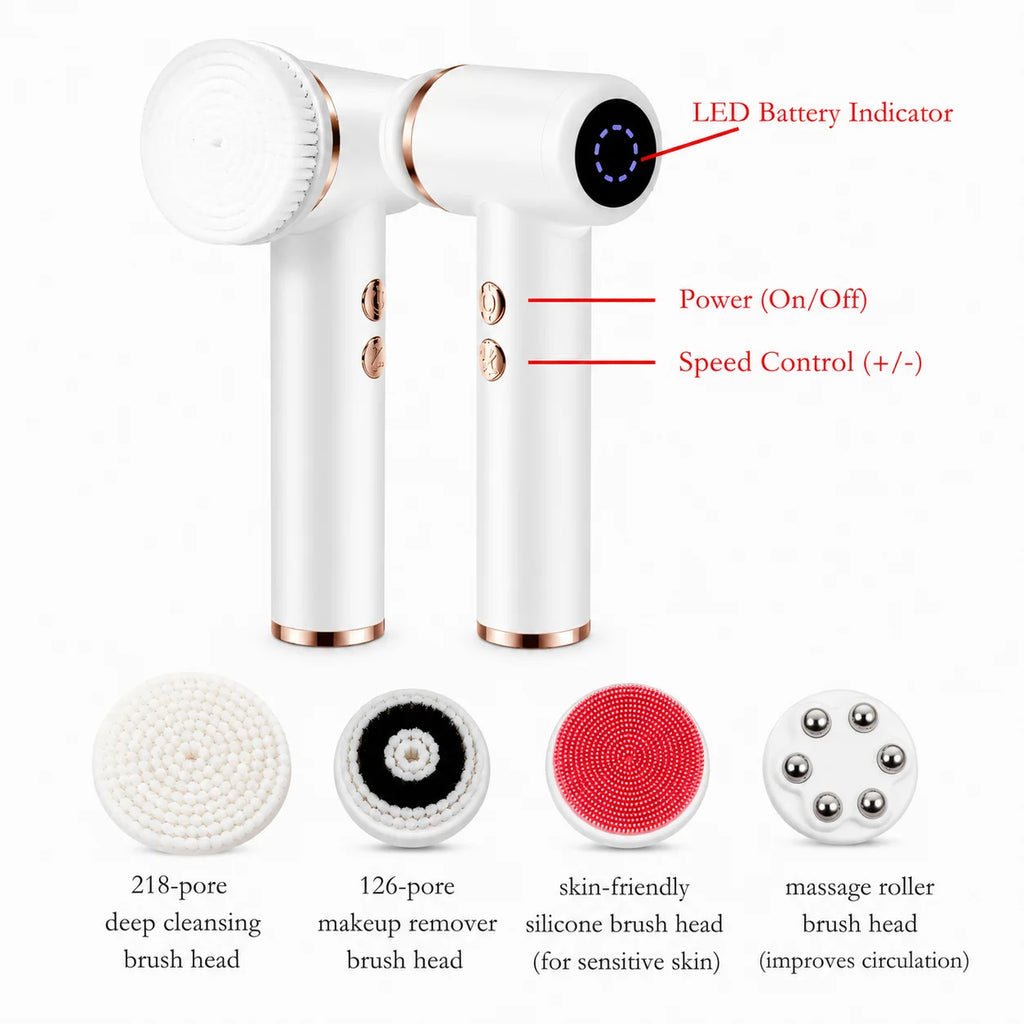 4 in 1 Electric Facial Cleansing Brush Rotating Face Massager 5-Speed Exfoliator Deep Pore Cleaner Skincare Device