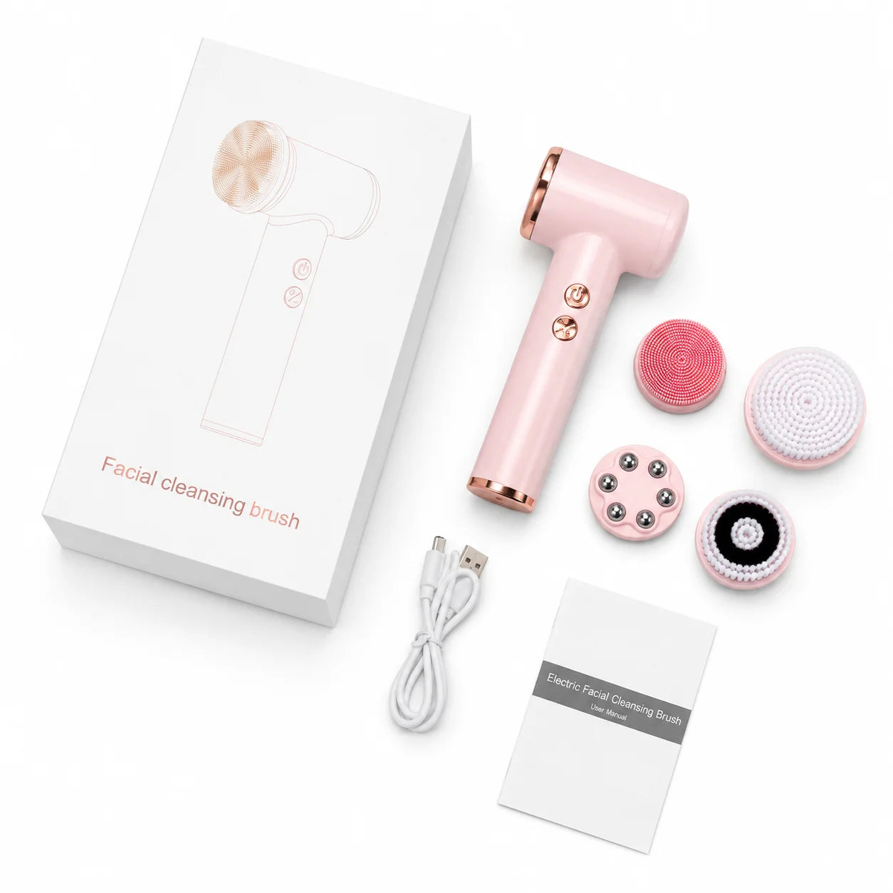 4 in 1 Electric Facial Cleansing Brush Rotating Face Massager 5-Speed Exfoliator Deep Pore Cleaner Skincare Device