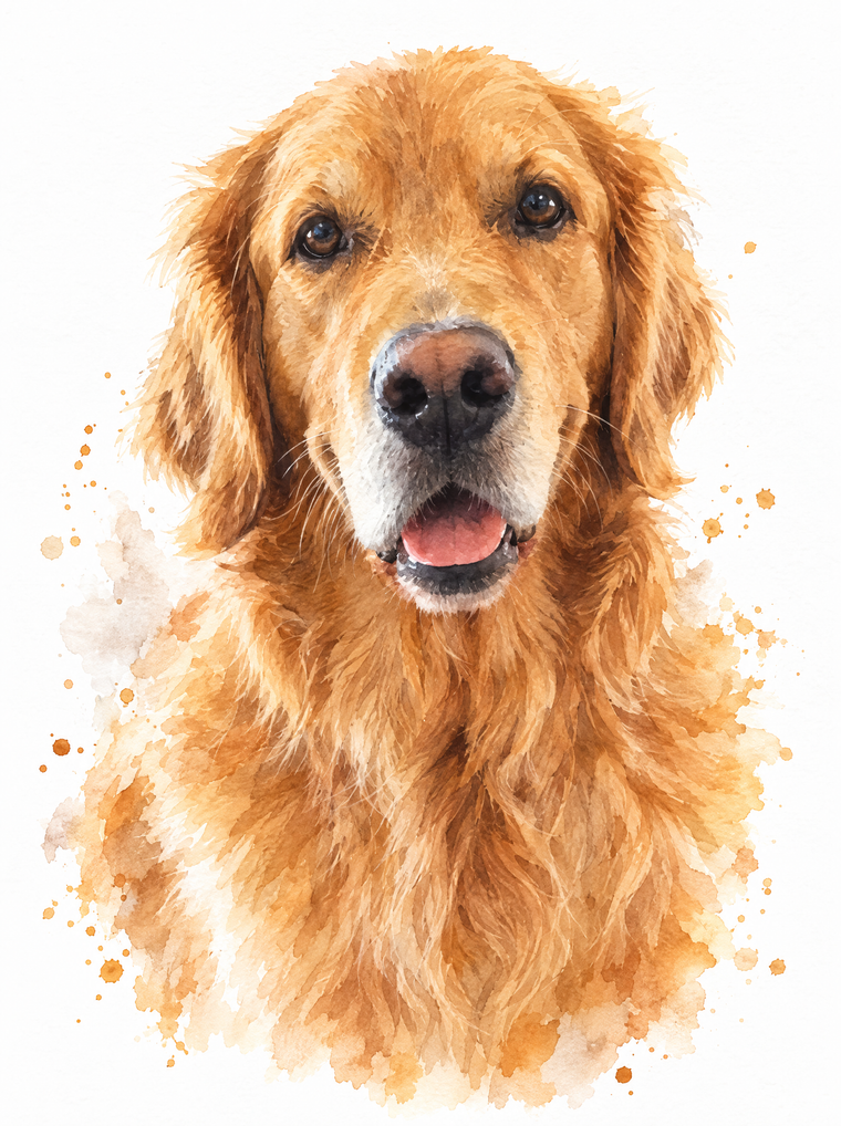 Retrato en acuarela de un golden retriever
