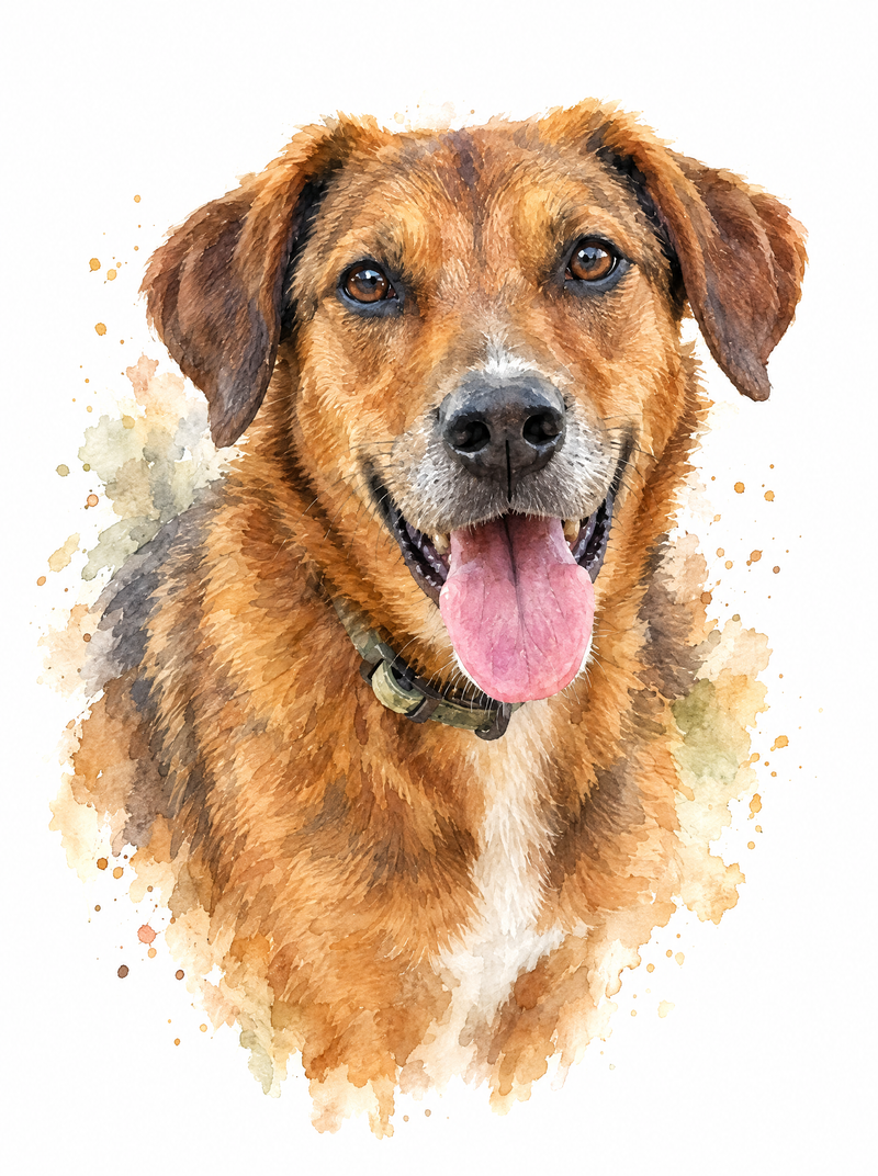 Retrato en acuarela de un perro mestizo